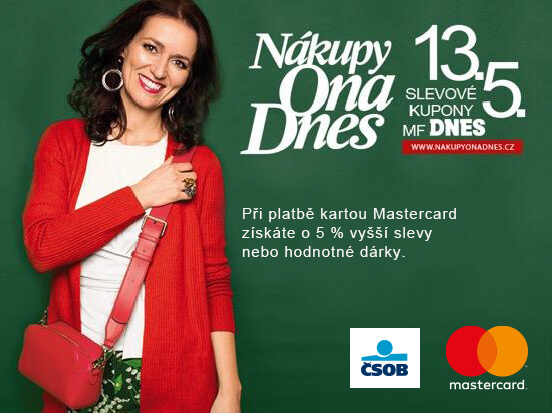 Nákupy OnaDnes - Při platbě kartou Mastercard získáte o 5 % vyšší slevy nebo hodnotné dárky